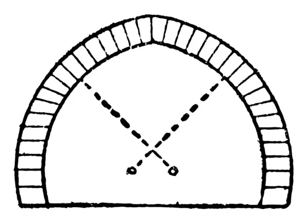 Hufeisenbogen Bögen Schlussstein Federn Voussoir Keil Vintage Linienzeichnung Oder Gravurillustration — Stockvektor