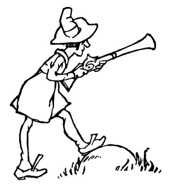 A man shooting with gun, vintage line drawing or engraving illustration