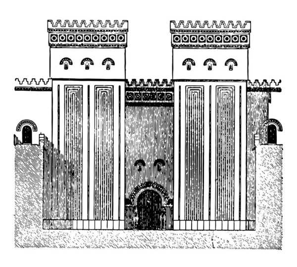 Faade Nagytermében Ptolemaioszi Templom Oszlop Edfu Homlokzat Ptolemaioszi Szüreti Vonalas — Stock Vector