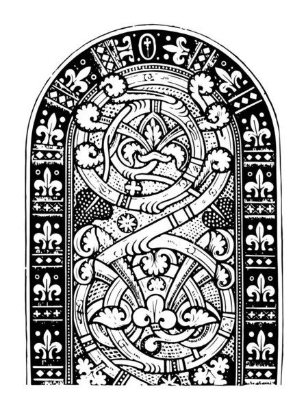 Heiligenkreuz는 로마네스크 스테인드 글라스는 그것의 비잔틴 빈티지 그림에 영향을 — 스톡 벡터