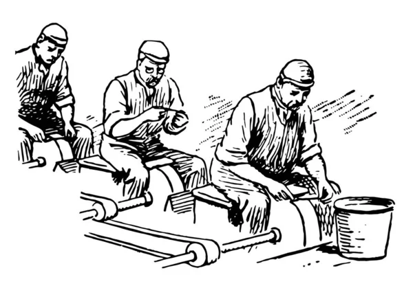 Esta Ilustración Representa Grinding Hull Dibujo Línea Vintage Ilustración Grabado — Vector de stock