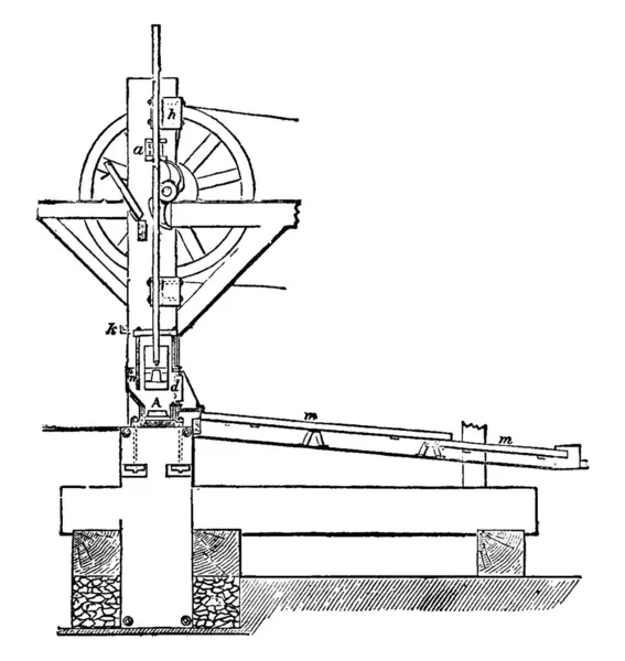 Ілюстрація Представляє Stamp Mill Вінтажний Малюнок Лінії Або Гравюрну Ілюстрацію — стоковий вектор