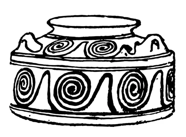 Decoração Micênica Tem Ornamento Espiral Desenho Linha Vintage Gravura Ilustração —  Vetores de Stock