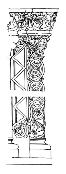 聖ジャック ハンガリー 飾りの歴史は 教会での桟橋を刻まれた手作り桟橋または壁ミラー Moorish アーチ ビンテージの線描画や彫刻イラスト付け — ストックベクタ
