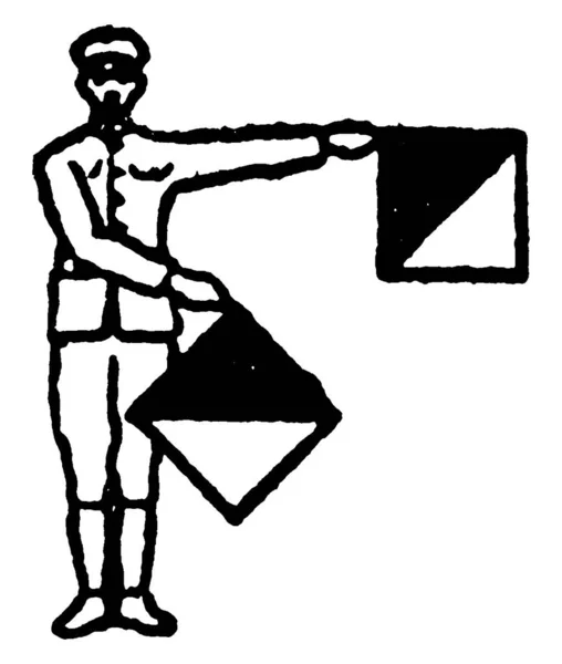 Сигнал Прапора Літери Чоловік Тримає Два Прапори Лівий Прапор Градусів — стоковий вектор