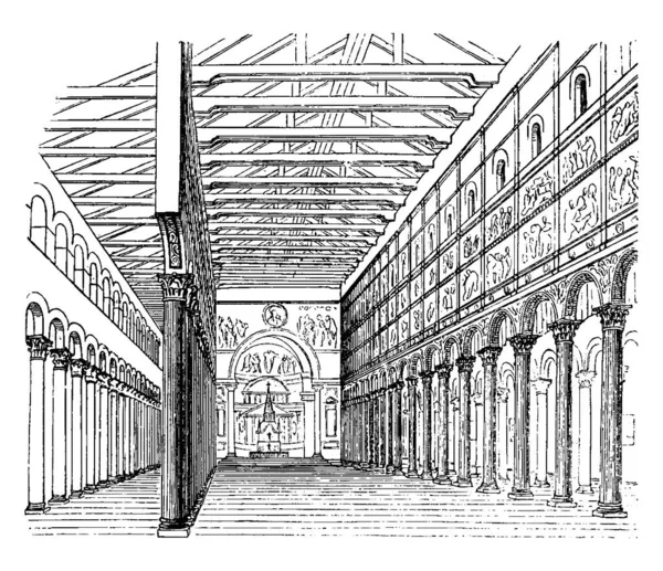 Basiliek Van San Paolo Italiaans Gebouwen Monumenten Roman Architecture Lijntekening — Stockvector