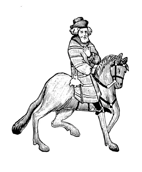 Franklin Chaucer Canterbury Tales Picture Shows Franklin Riding Horse Vintage — стоковый вектор