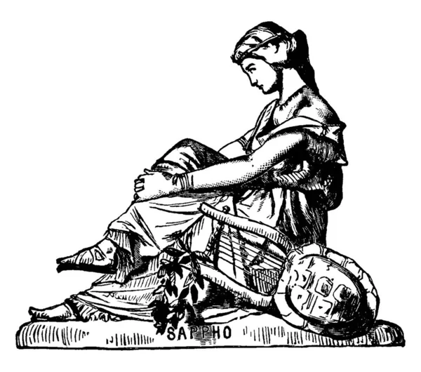 Statue Une Femme Avec Une Lyre Dans Cette Image Dessin — Image vectorielle