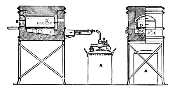 Esta Ilustração Representa Função Trabalho Forno Desenho Linha Vintage Gravura — Vetor de Stock