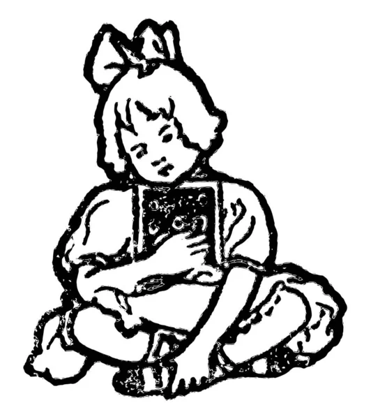 Дівчина Книга Освічена Потужна Читання Вінтажний Малюнок Або Гравюрна Ілюстрація — стоковий вектор