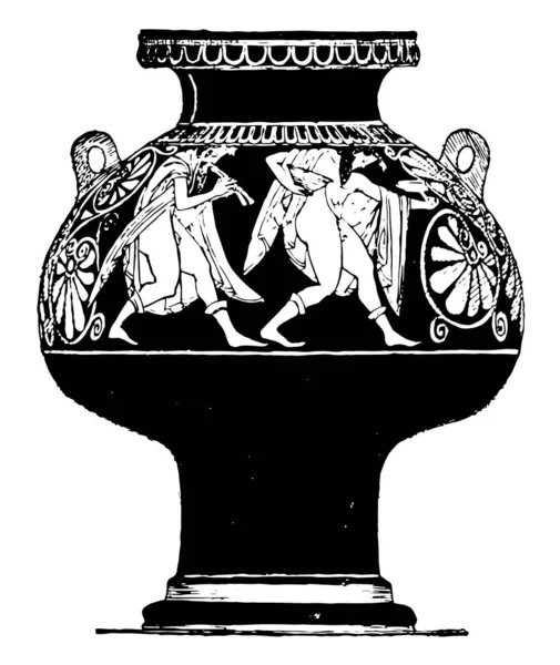 Psykter ワインの冷却のために使用 それはギリシャのつぼ ビンテージの線描画や彫刻 — ストックベクタ