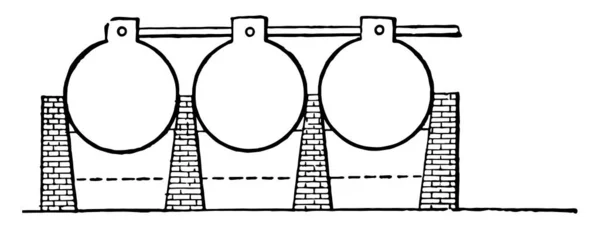 Kőolaj Desztillált Vas Retortákban Kapcsolódik Kondenzátorok Tartályok Vintage Vonalas Rajz — Stock Vector