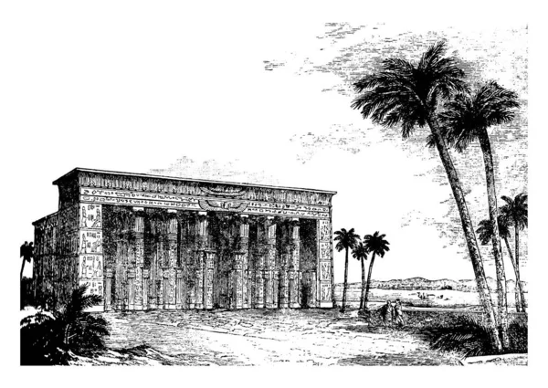Ναός Αποκατεστημένο Αιγυπτιακή Επιτροπή Παλαιό Βασίλειο Αιγυπτιακή Επιτροπή Vintage Γραμμή — Διανυσματικό Αρχείο