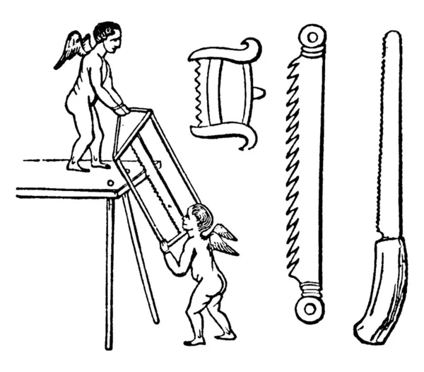 Esta Ilustração Representa Serra Que Foi Feita Ferro Desenho Linha —  Vetores de Stock