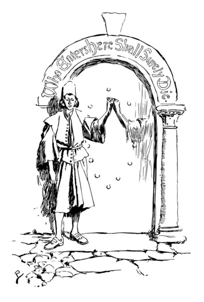 Судьба Уиллс Сцена Показывает Человека Стоящего Рядом Зеркалом Рисунок Винтажной — стоковый вектор