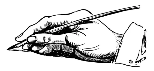 Bir Kalem Vintage Çizgi Çizme Veya Oyma Illüstrasyon Tutmak Için — Stok Vektör