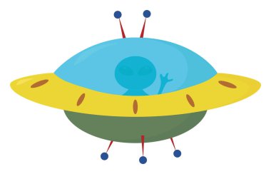 Uzaylı UFO, illüstrasyon, beyaz arkaplanda vektör