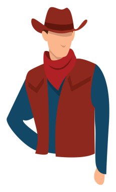 Şapkalı kovboy, resimli, beyaz arka planda vektör