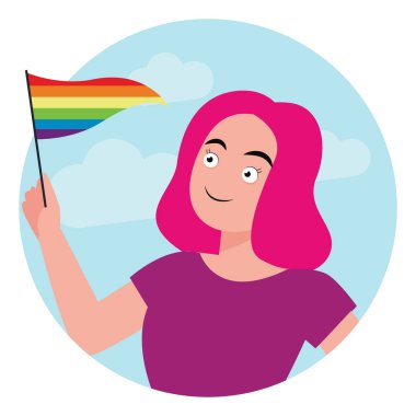 Beyaz arkaplanda LGBT bayrağı, illüstrasyon, vektörü olan kız