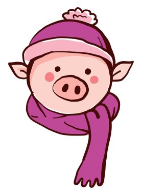 Eşarplı domuz, illüstrasyon, beyaz arkaplanda vektör