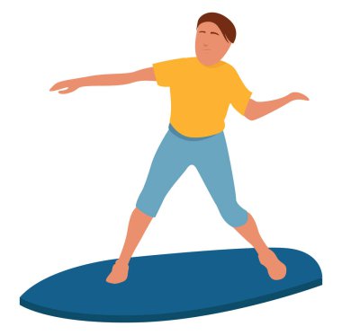 Gemide sörf yapan adam, illüstrasyon, beyaz arkaplan üzerinde vektör