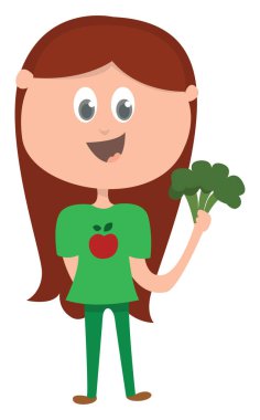 Vejetaryen kız, illüstrasyon, beyaz arka planda vektör.