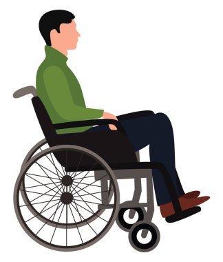 Tekerlekli sandalyedeki adam, illüstrasyon, beyaz arka planda vektör