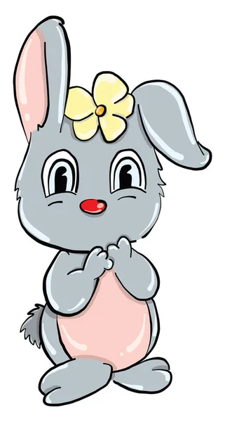 Bunny Dengan Bunga Ilustrasi Vektor Dengan Latar Belakang Putih - Stok Vektor