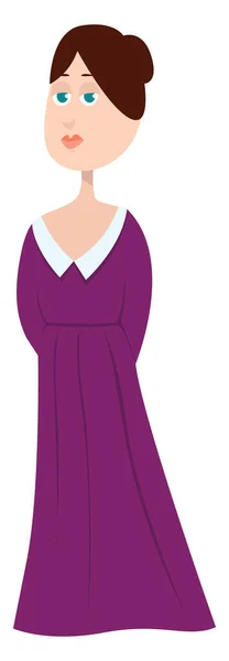 Señora Vestido Púrpura Ilustración Vector Sobre Fondo Blanco — Vector de stock