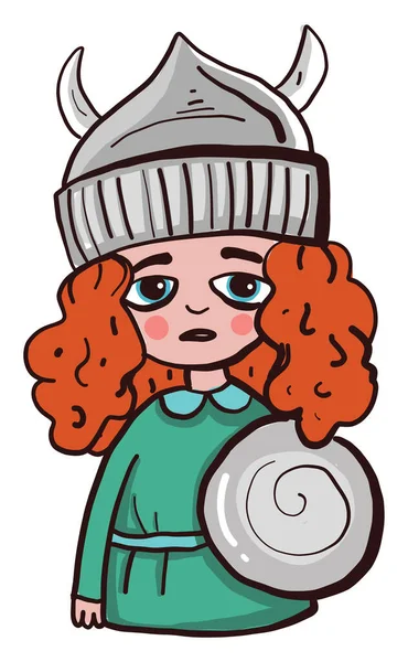 Triste Viking Menina Ilustração Vetor Sobre Fundo Branco — Vetor de Stock