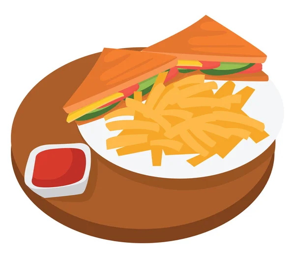 Sandwich Mit Pommes Illustration Vektor Auf Weißem Hintergrund — Stockvektor