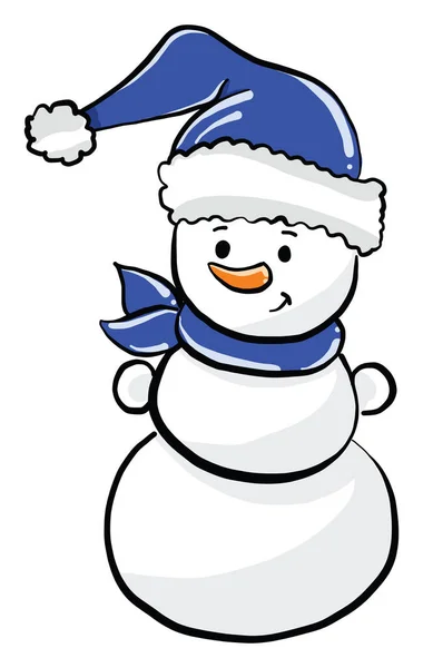 Sneeuwman Met Blauwe Sjaal Illustratie Vector Witte Achtergrond — Stockvector