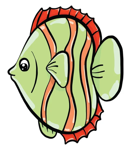 Green Fish Red Stripes Illustration Vector White Background — Stock Vector