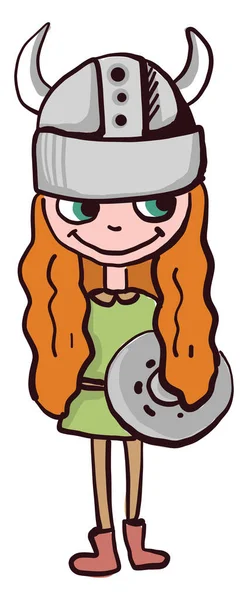 Viking Κορίτσι Πορτοκαλί Μαλλιά Εικονογράφηση Διάνυσμα Λευκό Φόντο — Διανυσματικό Αρχείο