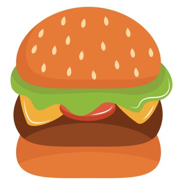 Lezzetli hamburger, çizim, beyaz arka planda vektör.