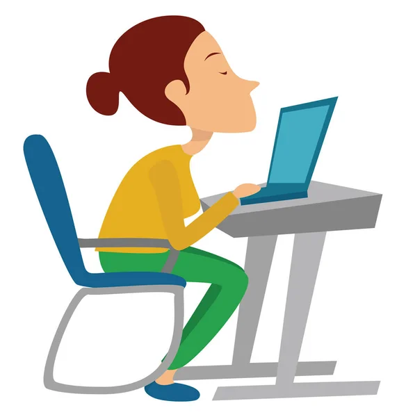 Woman Sitting Working Laptop Illustration Vector White Background — Stock Vector