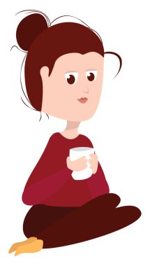 Evde çay, illüstrasyon, beyaz arka planda vektör içen kadın.