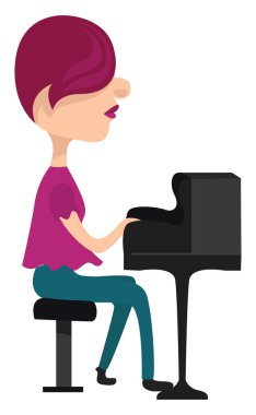 Piyanist çalma, illüstrasyon, beyaz arkaplanda vektör