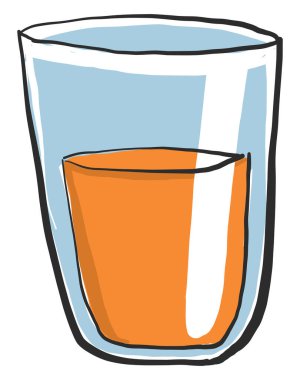 Bardakta portakal suyu, resimleme, beyaz arkaplanda vektör