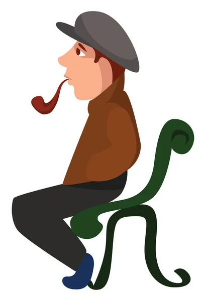 Man Smoking Pipe Illustration Vector White Background — Stock Vector