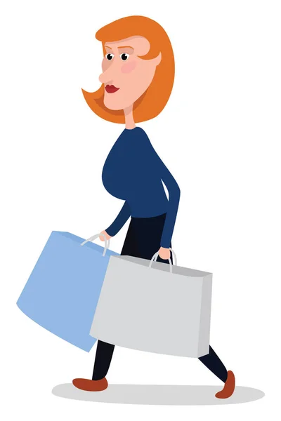 Femme Dans Shopping Illustration Vecteur Sur Fond Blanc — Image vectorielle