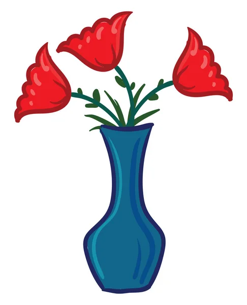 Röda Blommor Vas Illustration Vektor Vit Bakgrund — Stock vektor