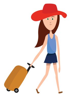 Kadın tatile çıkıyor, illüstrasyon, beyaz arka planda vektör.