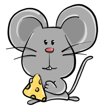 Fare yiyen peynir, illüstrasyon, beyaz arkaplan üzerinde vektör
