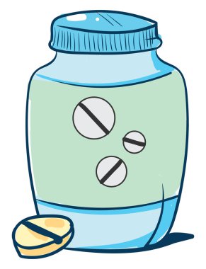 Kavanozda ilaç, illüstrasyon, beyaz arkaplanda vektör