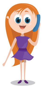 Telefonu olan kız, resimli, beyaz arkaplanda vektör