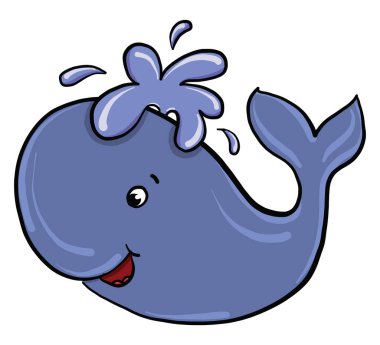 Komik mavi balina, illüstrasyon, beyaz arkaplan vektörü