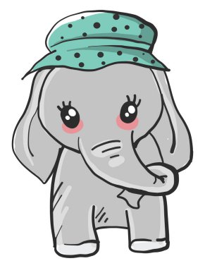 Şapkalı fil, illüstrasyon, beyaz arkaplanda vektör