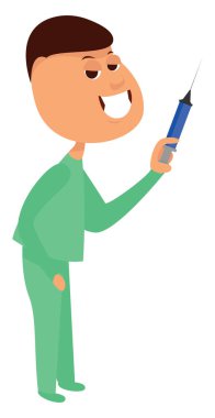 Şırıngalı doktor, illüstrasyon, beyaz arkaplan üzerinde vektör