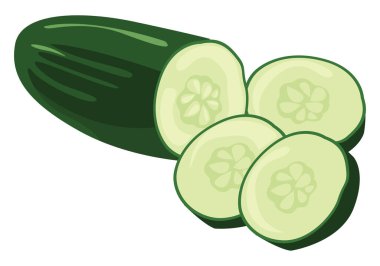 Salatalık dilimlere, resimlere, beyaz arkaplanda vektöre kesilmiş